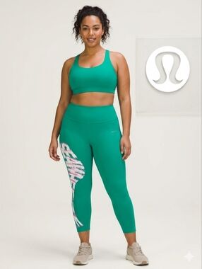 lululemon athletica Emerald Green High-Rise Leggings with Pink Accent